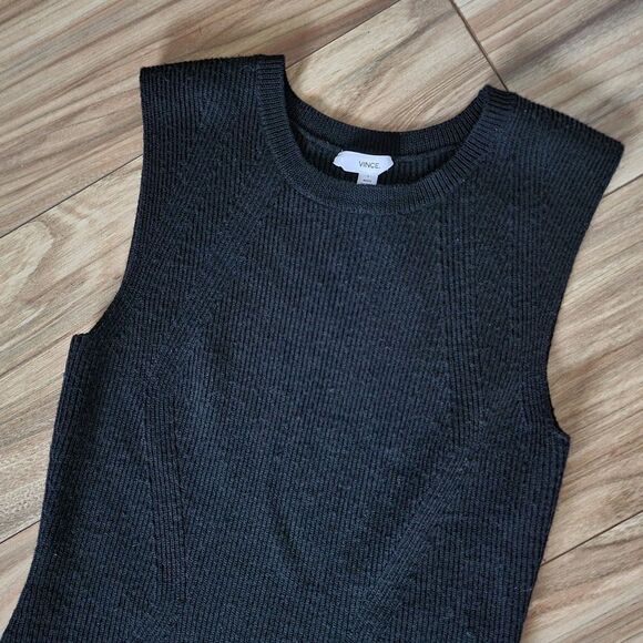 Vince Plaited Rib Knit Sleeveless Shift Dress in Black - Picture 5 of 13